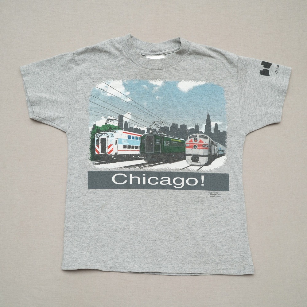 Vintage Y2k Union Illinois Railway Museum T Shirt Gray Blue Youth S Chicago Rail
